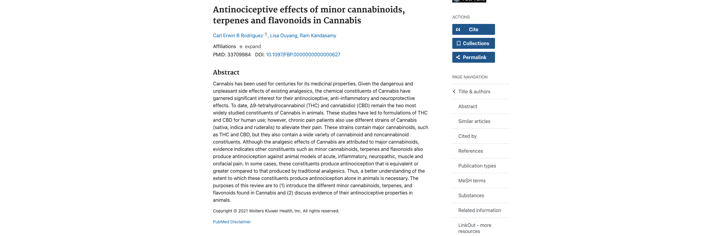  Antinociceptive effects of minor cannabinoids, terpenes and flavonoids in Cannabis